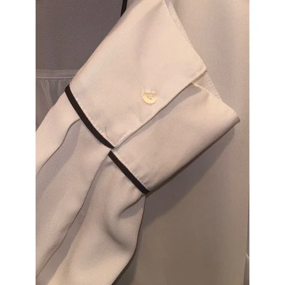 Liz Claiborne Womens White Black Piping Button Front Long Sleeve Blouse Top 2X - Picture 5 of 7